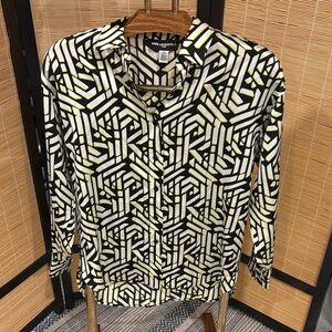 Karl Lagerfeld Geometric Print Button-Down Shirt in Black, White & Yellow